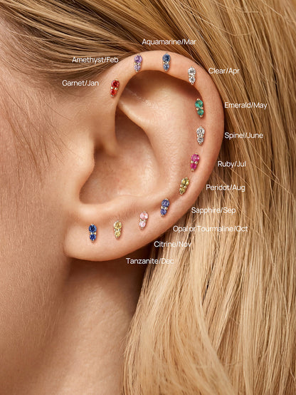 KOSINER 14K Solid Gold Dual Birthstone Flat Back Stud