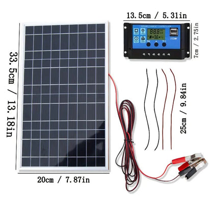 12V Flexible Solar Panel Kit with 100A Charge Controller, Extension Cords & Clips for Car Battery, RV, Boat & Off-Grid Use