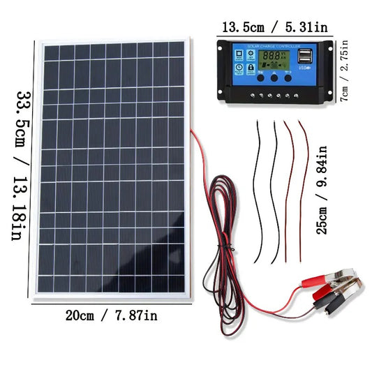 12V Flexible Solar Panel Kit with 100A Charge Controller, Extension Cords & Clips for Car Battery, RV, Boat & Off-Grid Use