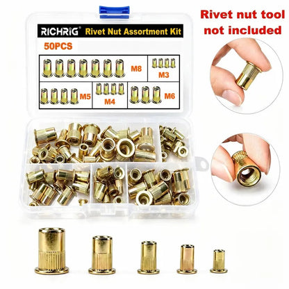 Manual Rivet Nut Tool Kit,M3 M4 M5 M6 M8 CarbonSteel Rivnuts Set,Threaded Rivet NutRiveter for AutomotiveRepair & DIY Projects