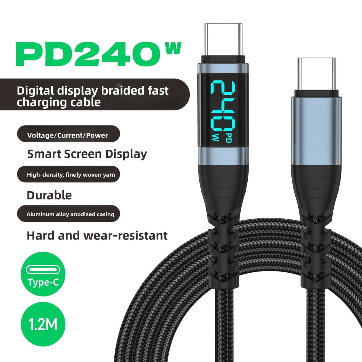 Digital Display 240W Type-C Fast Charging Cable