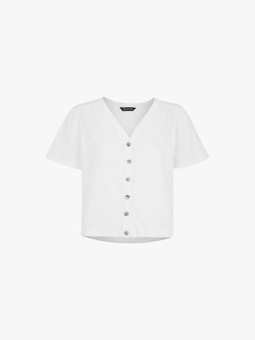 Maeve V Neck Button Front Tee