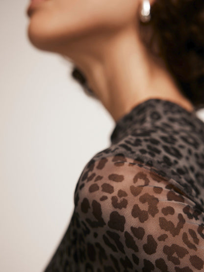 Leopard Print Mesh Midi Dress