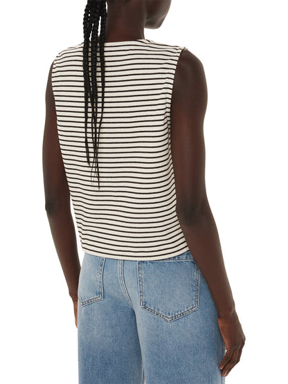 Button Up Stripe Rib Tank