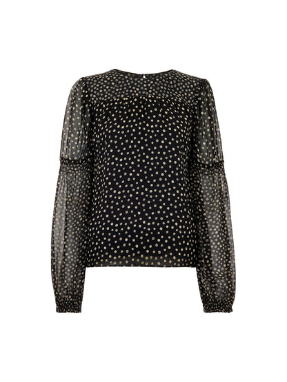 Speckled Polka Dot Shirred Top