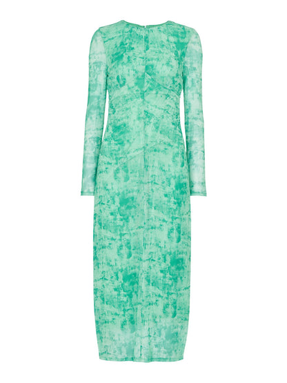 Brushwork Print Mesh Dress