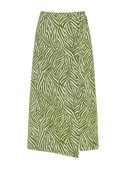 Linear Leaf Wrap Midi Skirt