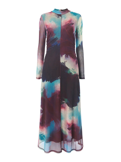 Oil Paint Print Mesh Dress
