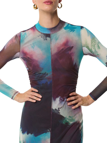 Oil Paint Print Mesh Dress