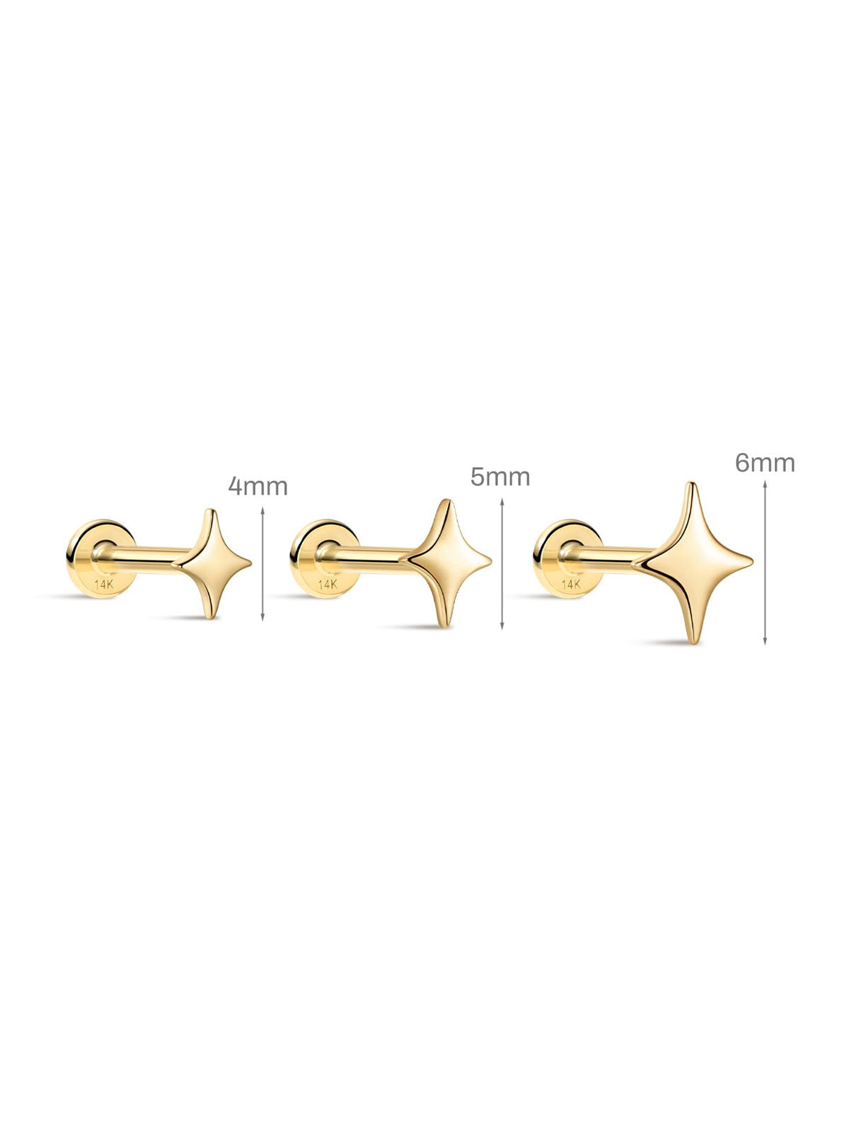 KOSINER 14K Solid Gold Glossy Star Flat Back Stud