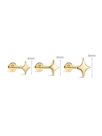 KOSINER 14K Solid Gold Glossy Star Flat Back Stud