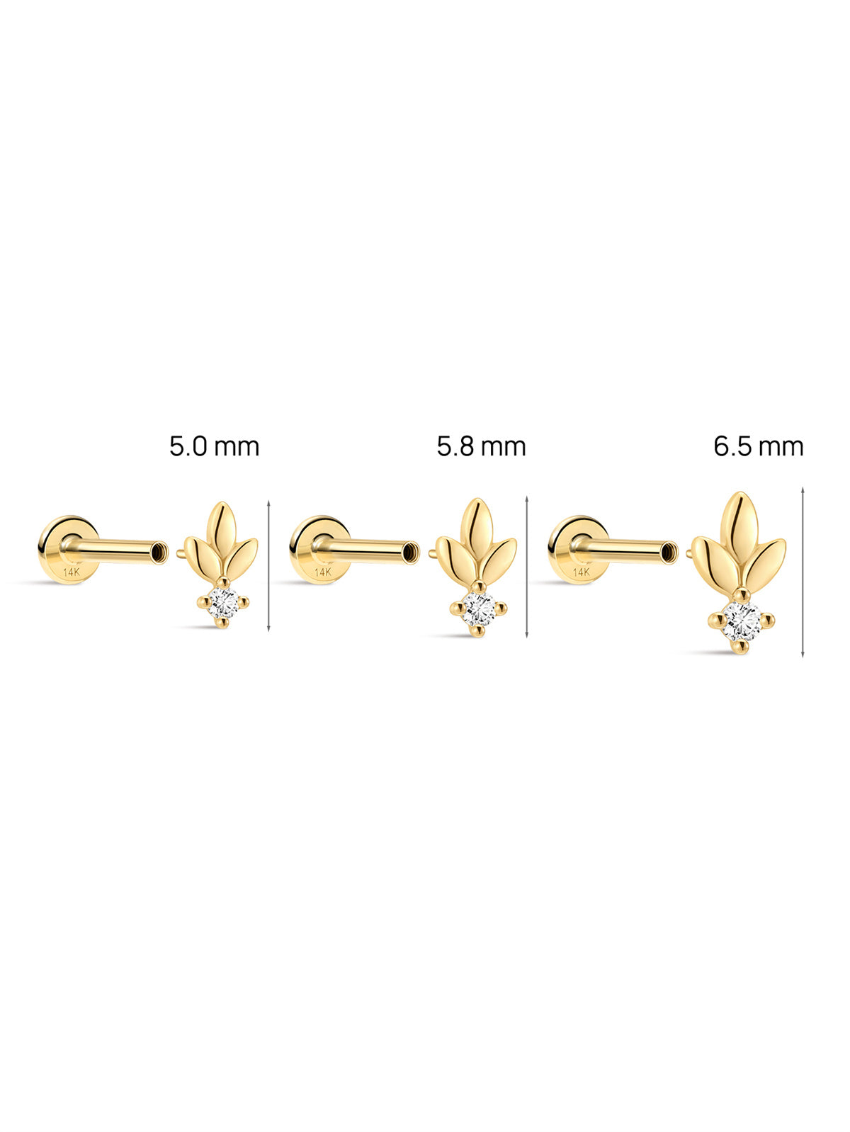 KOSINER 14K Solid Gold Minimalist Leaf Flat Back Stud
