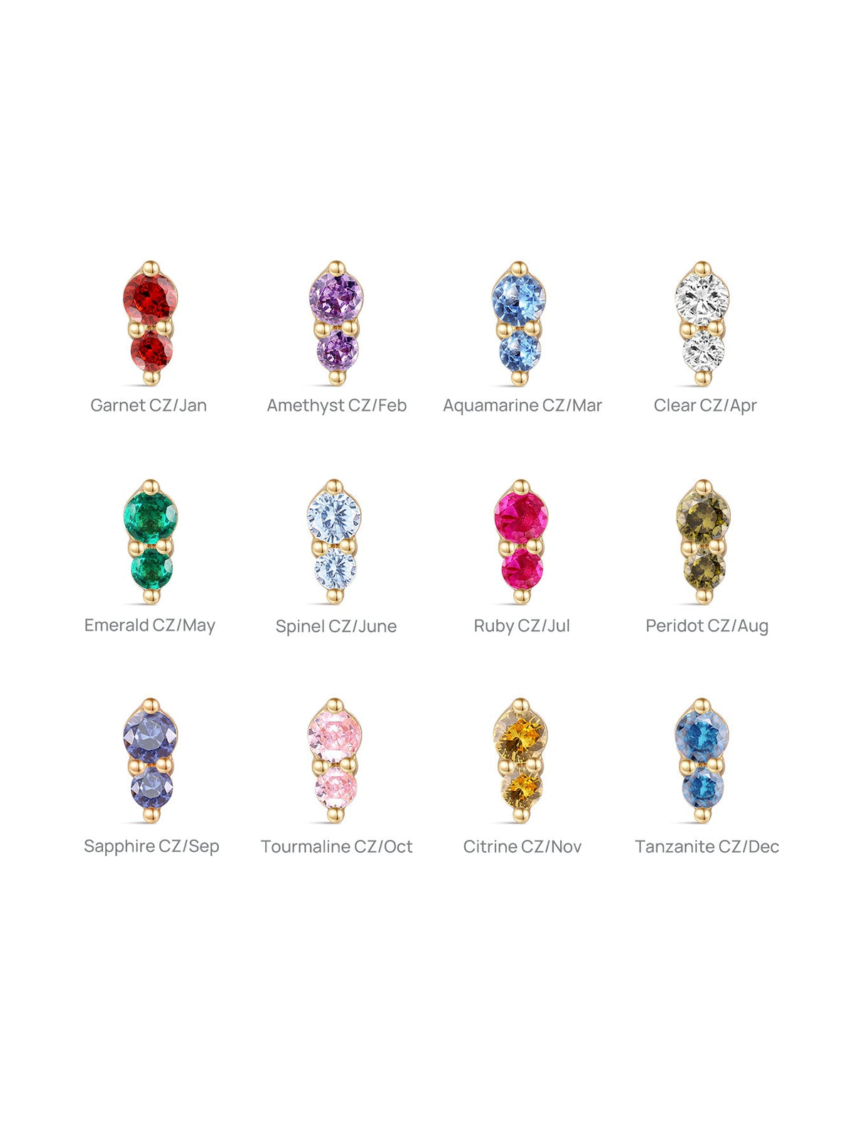 KOSINER 14K Solid Gold Dual Birthstone Flat Back Stud