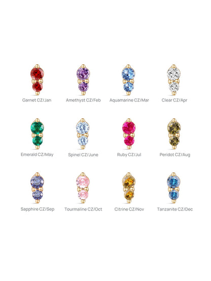 KOSINER 14K Solid Gold Dual Birthstone Flat Back Stud