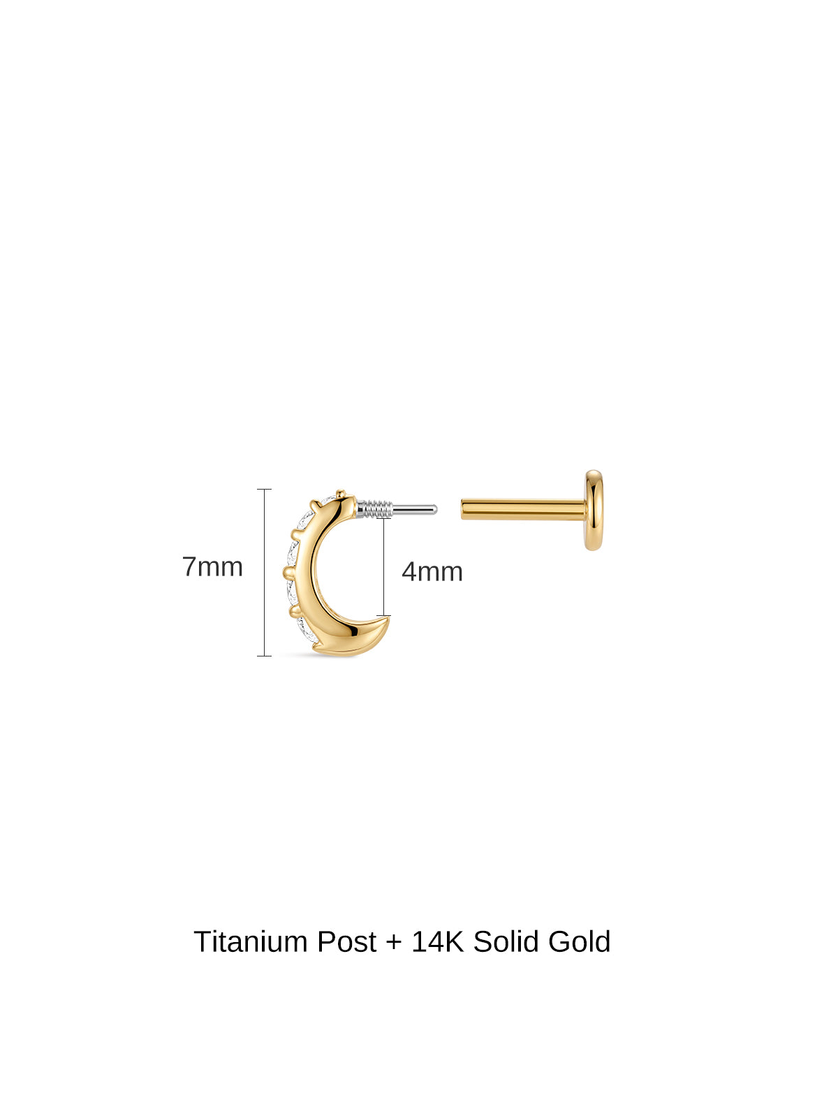 KOSINER 14K Solid Gold Delicate C-Shape Flat Back Stud