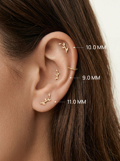KOSINER 14K Solid Gold Simple Leaf Flat Back Stud