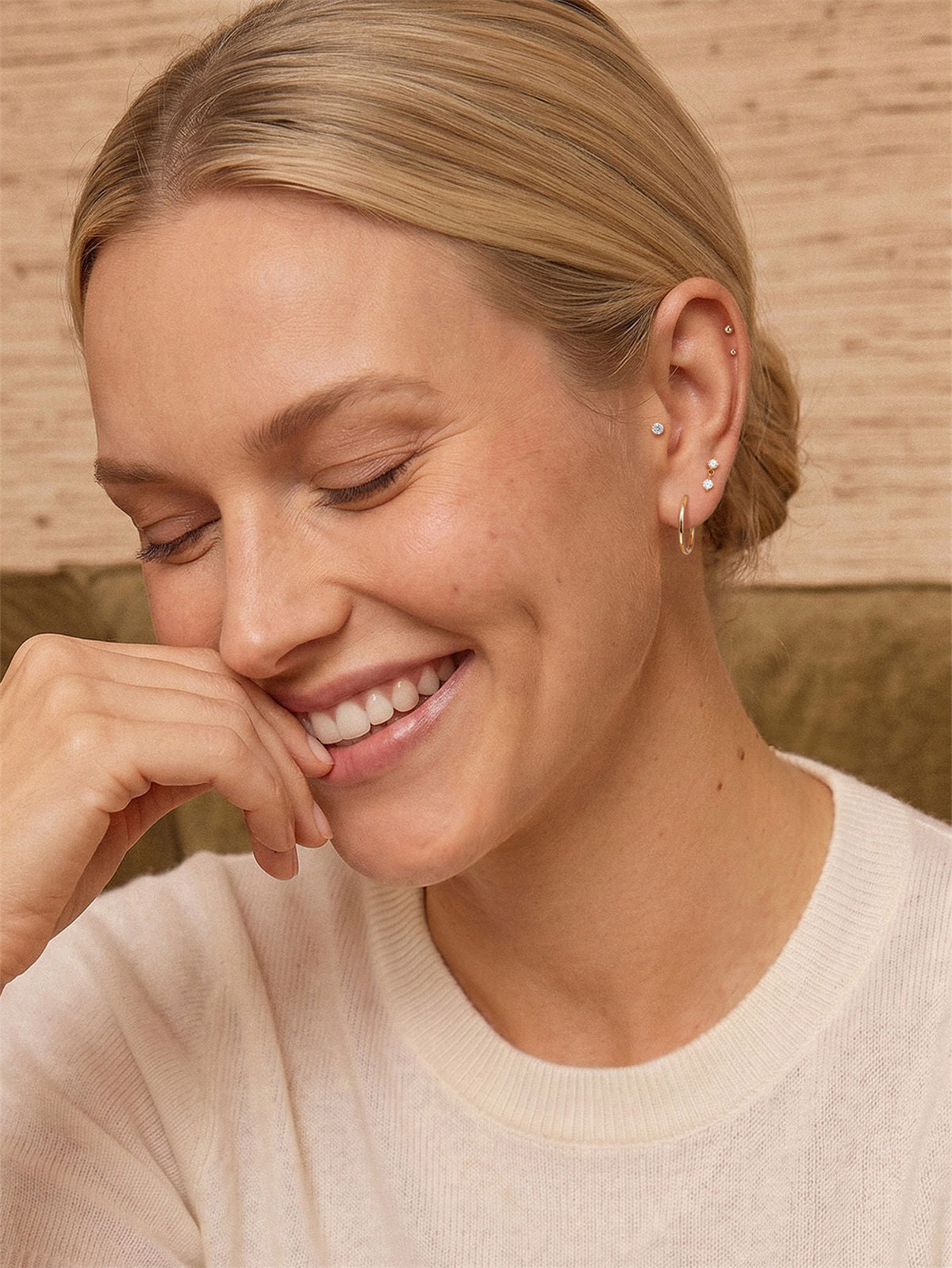 KOSINER 14K Solid Gold Minimalist Pendant Flat Back Stud