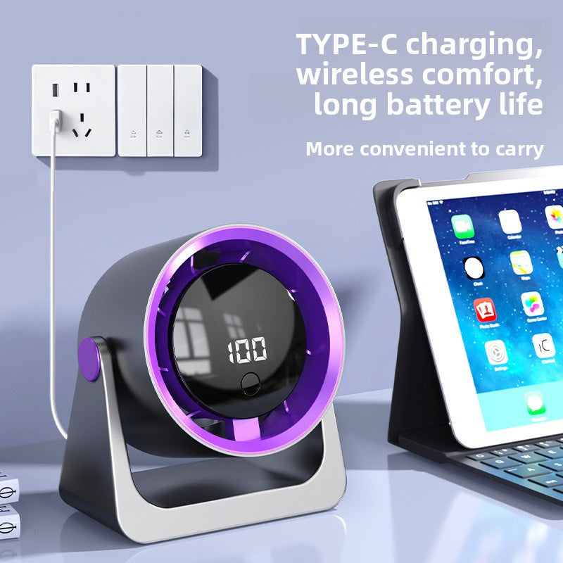 Desktop & Wall-Mount Electric Fan – 5-Speed, Rechargeable, Touch Control