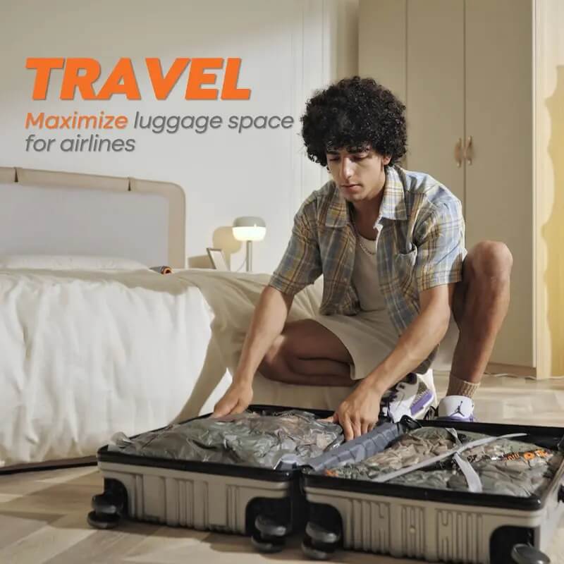 Vacuum Storage Bags with Rechargeable Wireless Pump, Reusable Compression Bags for Travel, Clothing, Blankets & Home Organization