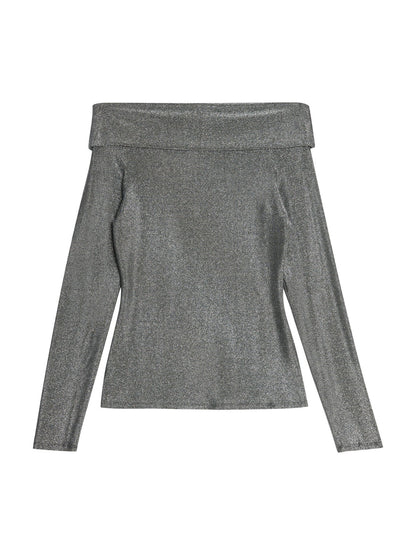 Glitter Bardot Top Silver