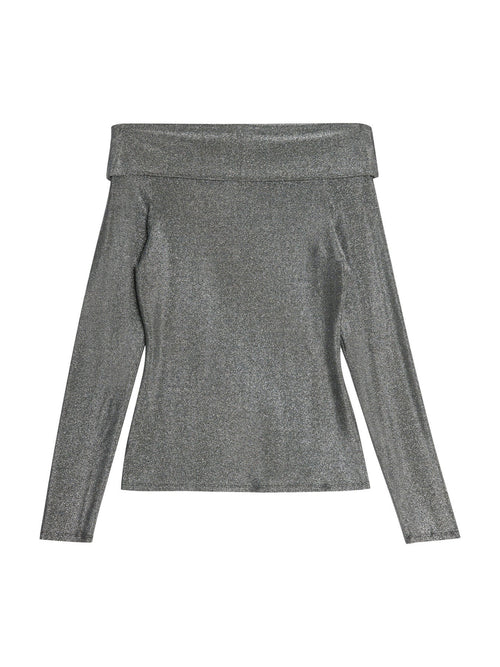 Glitter Bardot Top Silver