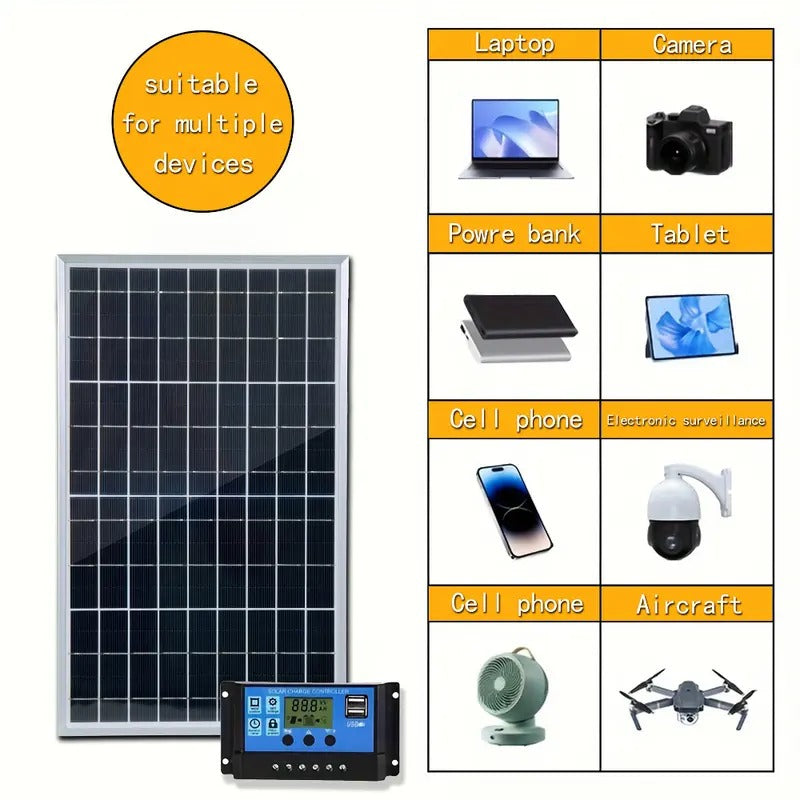 12V Flexible Solar Panel Kit with 100A Charge Controller, Extension Cords & Clips for Car Battery, RV, Boat & Off-Grid Use