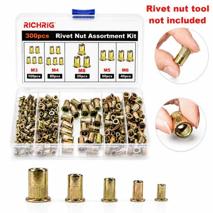 Manual Rivet Nut Tool Kit,M3 M4 M5 M6 M8 CarbonSteel Rivnuts Set,Threaded Rivet NutRiveter for AutomotiveRepair & DIY Projects