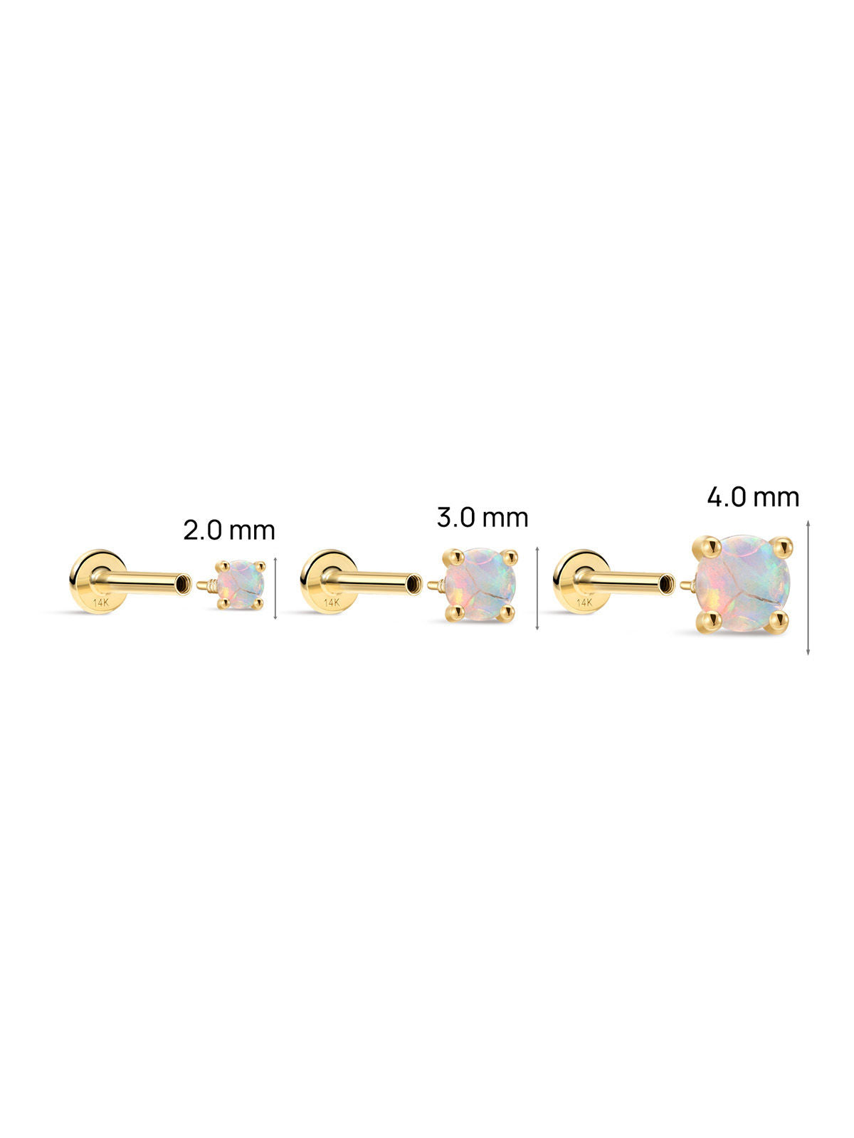 KOSINER 14K Solid Gold Minimalist Opal Flat Back Stud