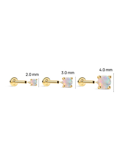 KOSINER 14K Solid Gold Minimalist Opal Flat Back Stud