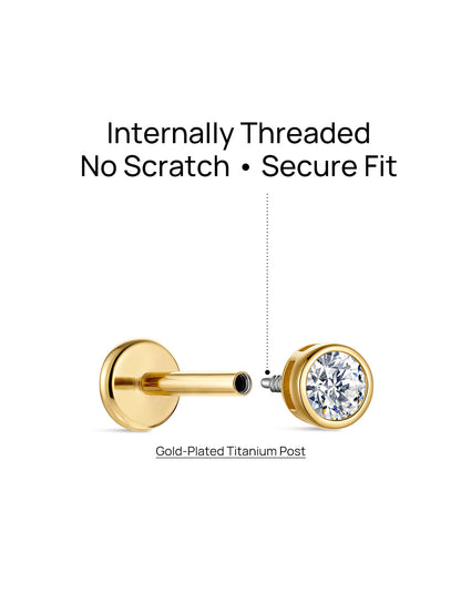 KOSINER 14K Solid Gold Round Bezel Lab-Grown Diamond Flat Back Stud