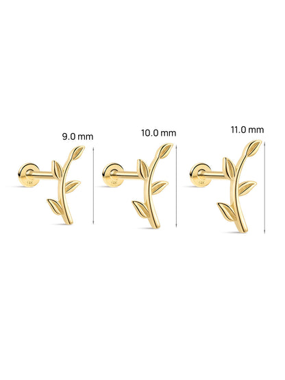 KOSINER 14K Solid Gold Simple Leaf Flat Back Stud