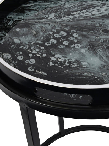 Monochrome Swirl Set of 2 Side Tray Tables