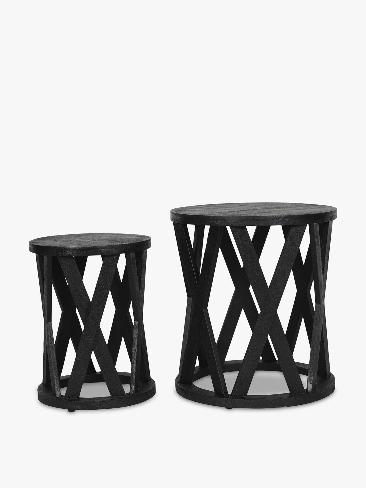 Cali Solid Wooden Set of 2 Nesting Side Tables in Blac