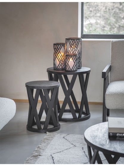 Cali Solid Wooden Set of 2 Nesting Side Tables in Blac