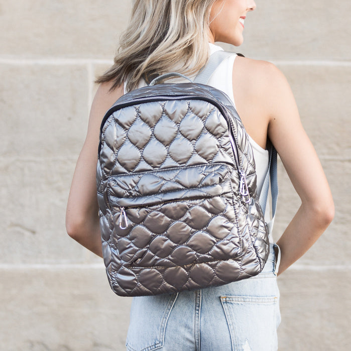 Jade Metallic Puffer Backpack