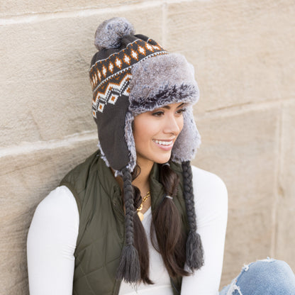 Fair Isle Pom Trapper Hat