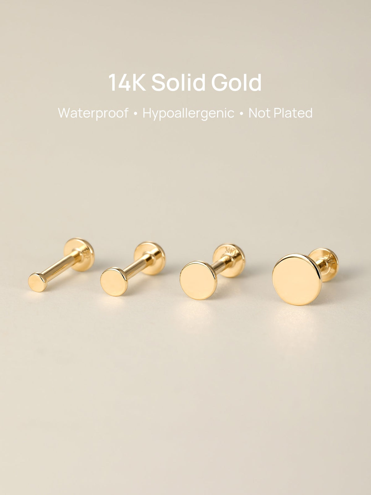 KOSINER 14K Solid Gold Minimalist Disc-shaped Flat Back Stud