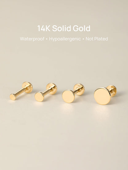 KOSINER 14K Solid Gold Minimalist Disc-shaped Flat Back Stud