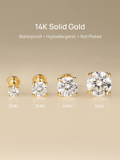 KOSINER 14K Solid Gold Minimalist 3MM Flat Back Stud