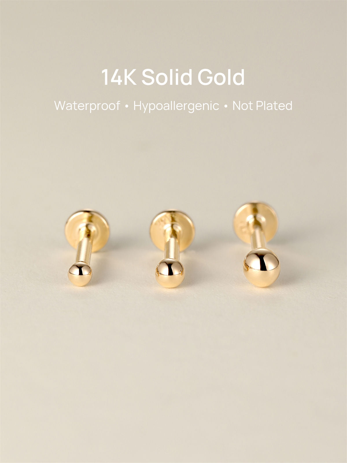 KOSINER 14K Solid Gold Classic Bead Flat Back Stud