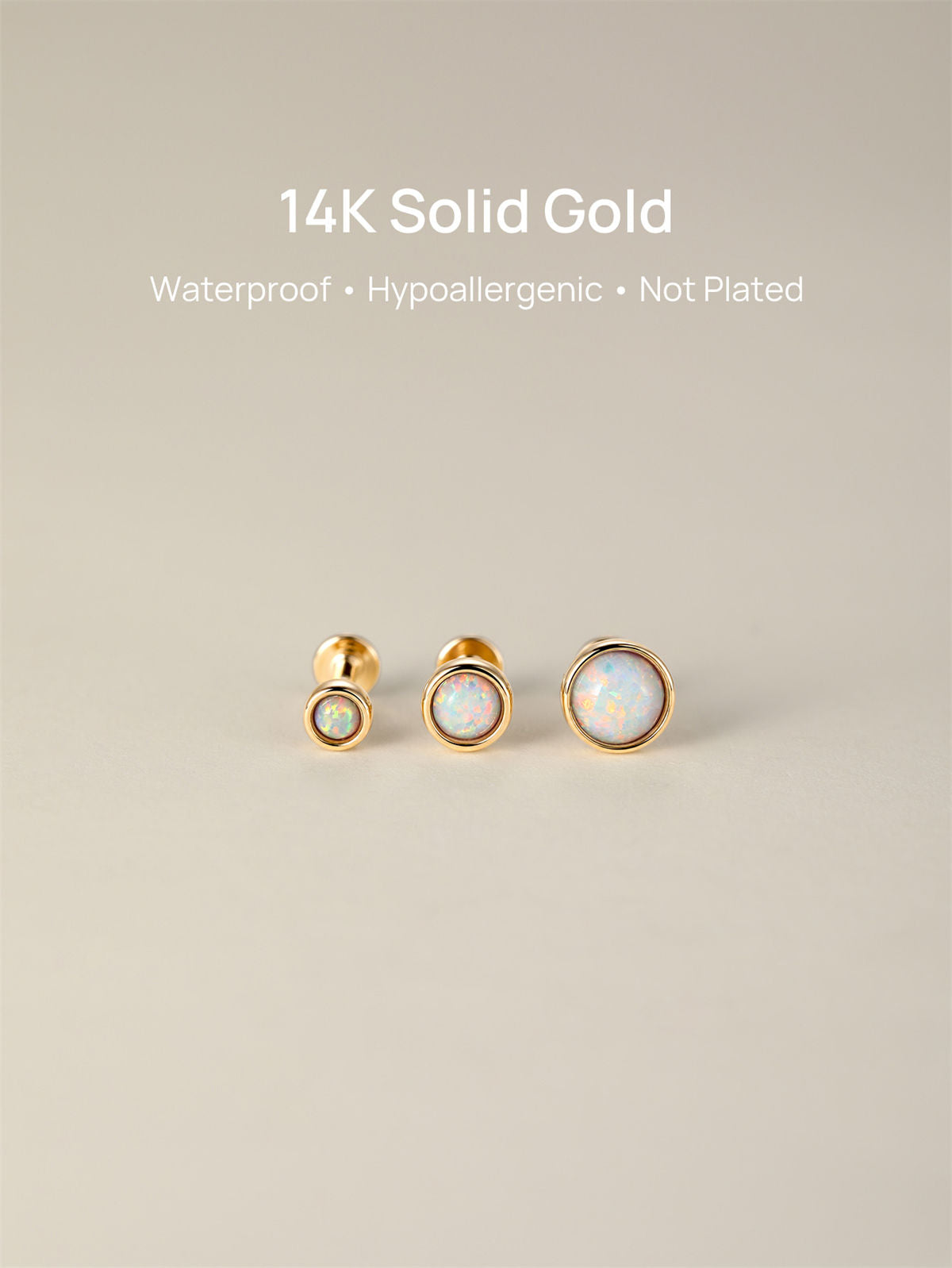 KOSINER 14K Solid Gold Elegant Opal Flat Back Stud