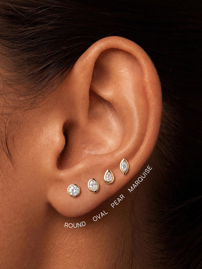 KOSINER 14K Solid Gold Bezel-Set Oval Lab-Grown Diamond Flat Back Stud