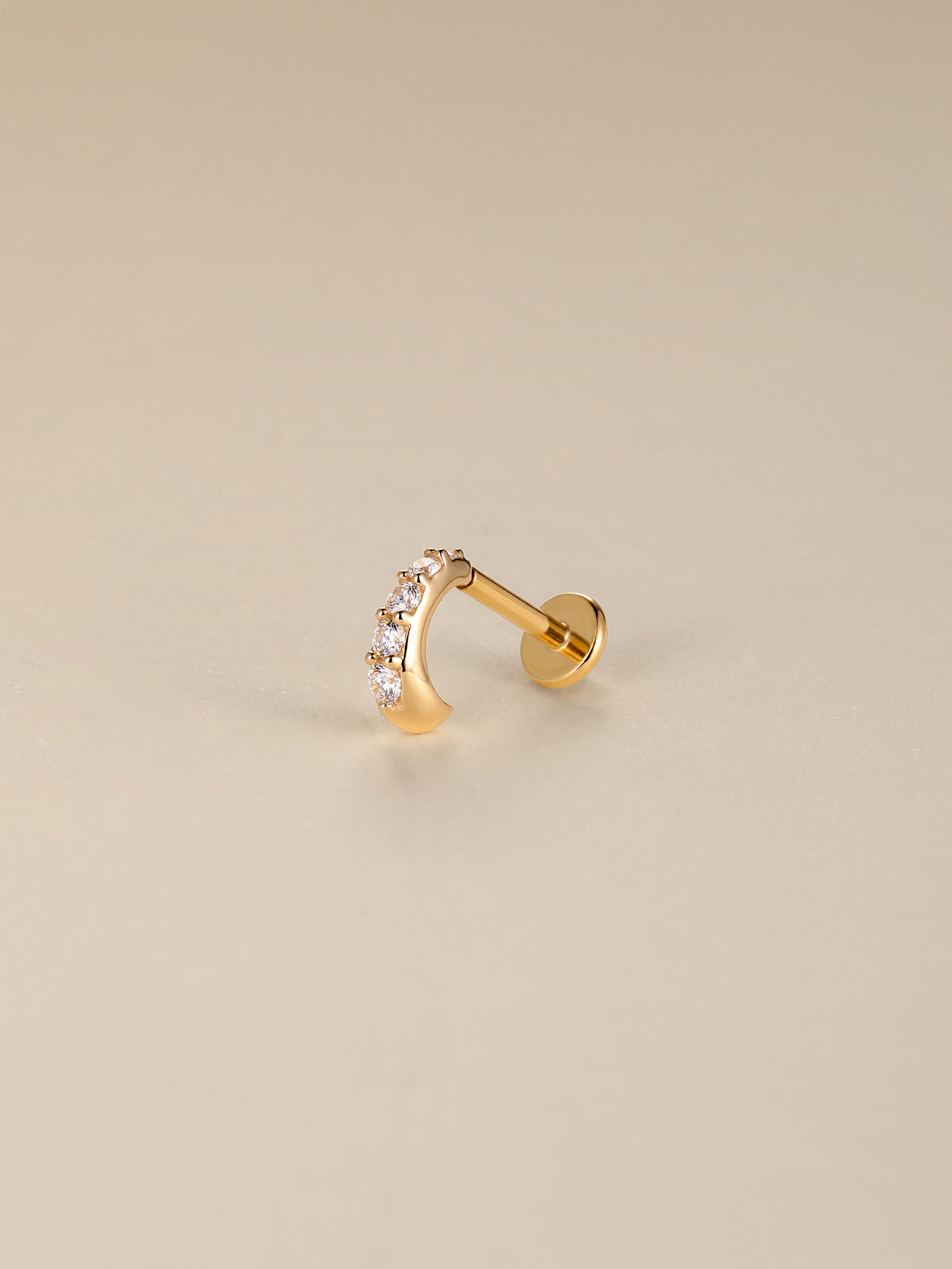 KOSINER 14K Solid Gold Delicate C-Shape Flat Back Stud