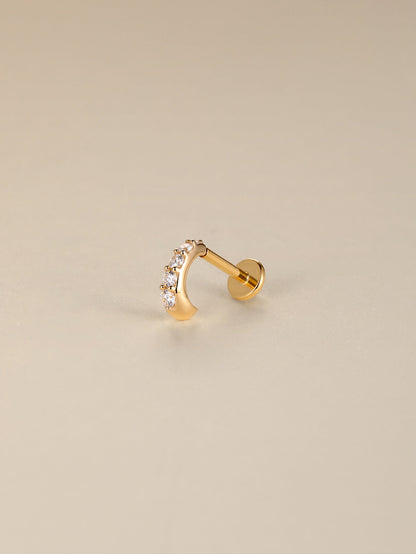 KOSINER 14K Solid Gold Delicate C-Shape Flat Back Stud