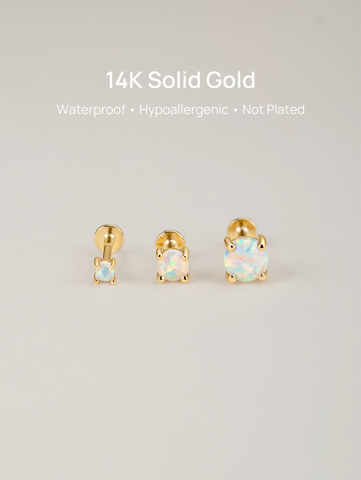 KOSINER 14K Solid Gold Minimalist Opal Flat Back Stud