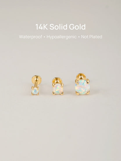 KOSINER 14K Solid Gold Minimalist Opal Flat Back Stud