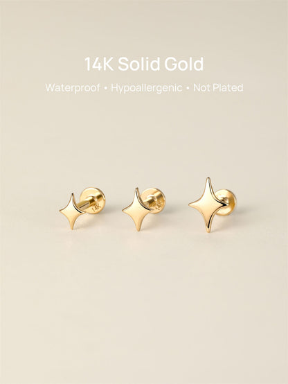 KOSINER 14K Solid Gold Glossy Star Flat Back Stud