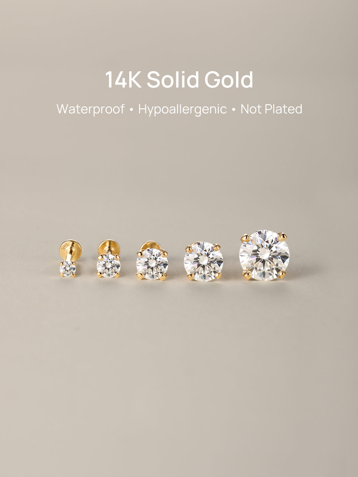 KOSINER 14K Solid Gold Minimalist Lab-Grown Diamond Flat Back Stud