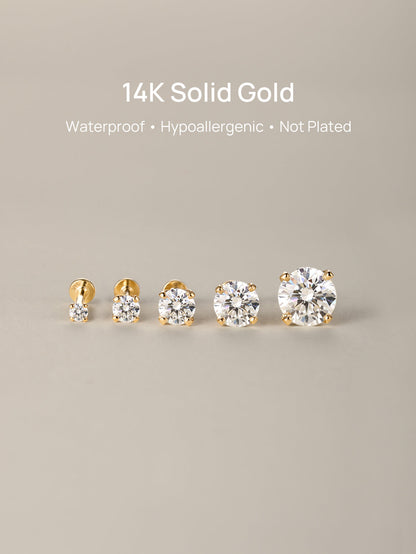 KOSINER 14K Solid Gold Minimalist Lab-Grown Diamond Flat Back Stud