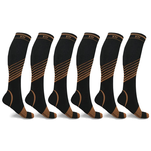 6-Pairs: Ultra V-Striped Knee-Length Compression Socks